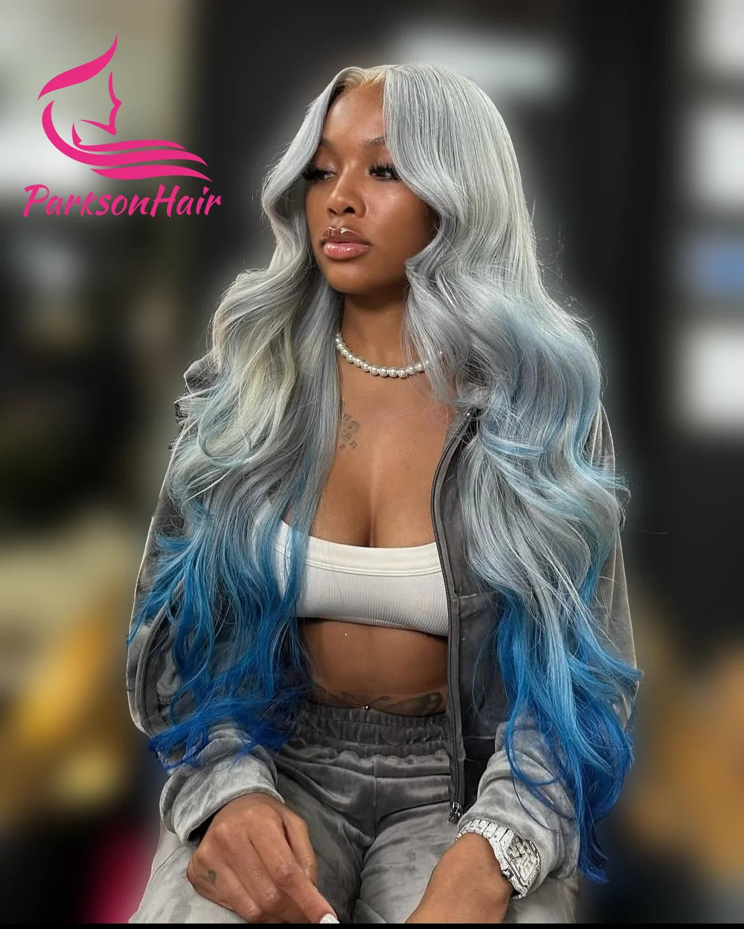 Gray Blue Body Wave Wig