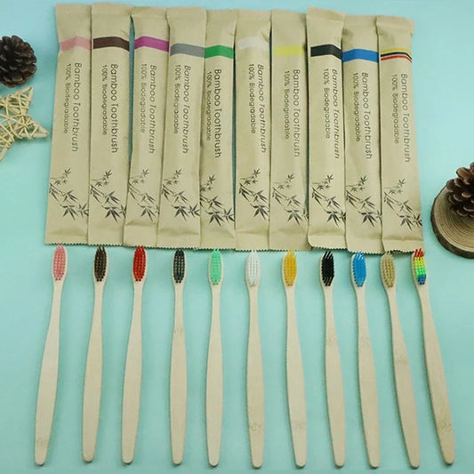 Ten-Piece Bamboo Toothbrush Set